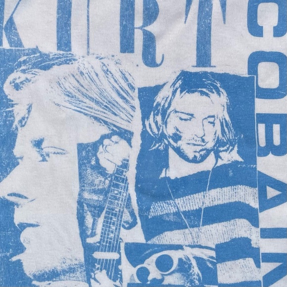 Nirvana Graphic Cropped Tank Top Cream with Blue Print Kurt Cobain size Medium - Picture 2 of 7